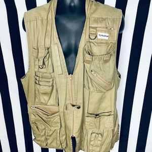 Fujifilm USA Vintage Photography Vest Cotton Tan Cargo Zip Pockets